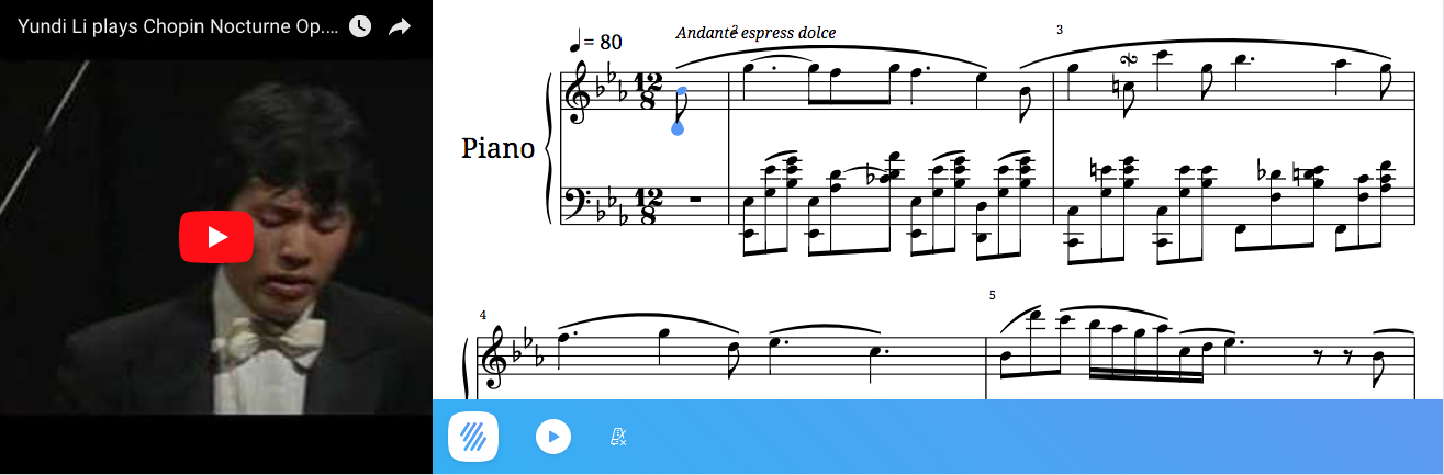 Video on the left of the score