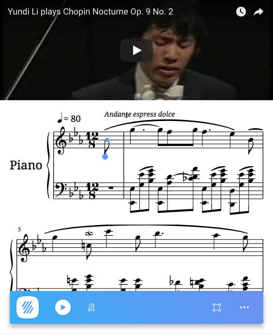 Video on the top of the score